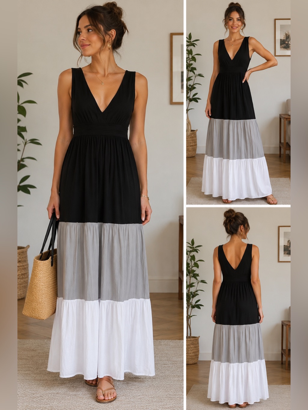 Old Navy Maxi Dress Black White Grey Colorblock Striped Xs Comfy Stretch